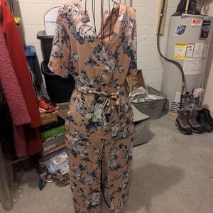 Sienna Sky Peach Floral Wrap Jumpsuit